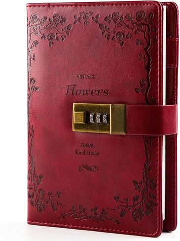 CAGIE Diary with Lock for Women Lockable Secrets Journal , Embossed Design Ruby Red Cover, 120 GSM 224 Pages Thick Refillable Journal with Lock for Adults Kids in Saudi Arabia