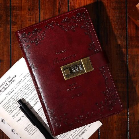 CAGIE Diary with Lock for Women Lockable Secrets Journal , Embossed Design Ruby Red Cover, 120 GSM 224 Pages Thick Refillable Journal with Lock for Adults Kids in Saudi Arabia