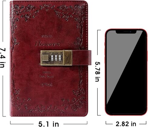 CAGIE Diary with Lock for Women Lockable Secrets Journal , Embossed Design Ruby Red Cover, 120 GSM 224 Pages Thick Refillable Journal with Lock for Adults Kids in Saudi Arabia