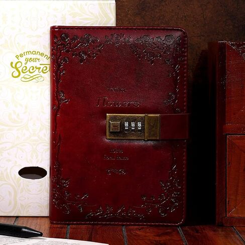 CAGIE Diary with Lock for Women Lockable Secrets Journal , Embossed Design Ruby Red Cover, 120 GSM 224 Pages Thick Refillable Journal with Lock for Adults Kids in Saudi Arabia