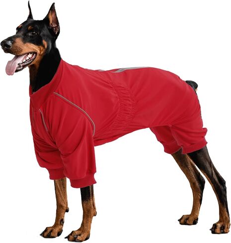 معطف للكلاب بسحاب من Geyecete مع راحة للساقين، سترة سميكة مضادة للماء للحيوانات الأليفة للكلاب والجرو بأربعة أرجل - أحمر - S in Kuwait