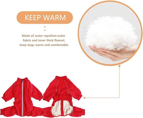 معطف للكلاب بسحاب من Geyecete مع راحة للساقين، سترة سميكة مضادة للماء للحيوانات الأليفة للكلاب والجرو بأربعة أرجل - أحمر - S in Kuwait