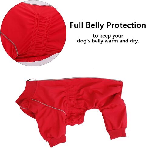 معطف للكلاب بسحاب من Geyecete مع راحة للساقين، سترة سميكة مضادة للماء للحيوانات الأليفة للكلاب والجرو بأربعة أرجل - أحمر - S in Kuwait