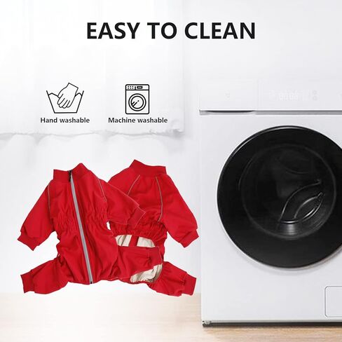 معطف للكلاب بسحاب من Geyecete مع راحة للساقين، سترة سميكة مضادة للماء للحيوانات الأليفة للكلاب والجرو بأربعة أرجل - أحمر - S in Kuwait