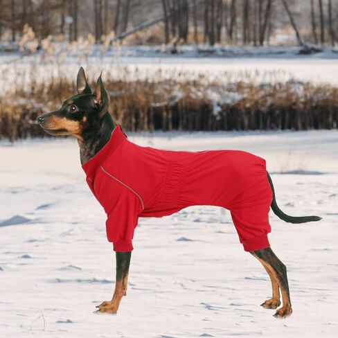 Geyecete Dog Zip Up Dog Coat with Legs Comfort,Thicken Pet Waterproof Jacket for Dogs Puppy Four Legs-Red-S in Saudi Arabia