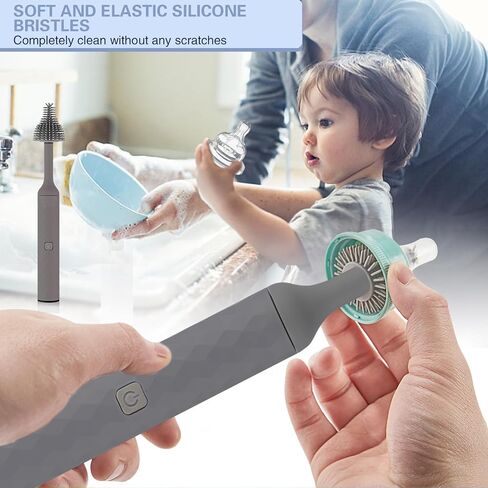 مجموعة فرشاة الزجاجة الكهربائية soarup90000 مع فرشاة زجاجة السيليكون، فرشاة الحلمة، منظف المصاصة، قابلة للشحن عبر USB، مقاومة للماء IPX65، هدية للأمهات الجدد، رمادي in Kuwait