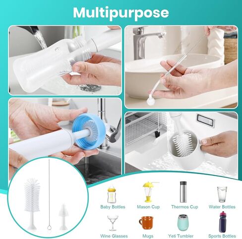 Oustartom Electric Bottle Brush Cleaner - Professional Baby Bottle Cleaner and Brush for Infant Accessories and Straw Cups - Rechargeable with Interchangeable Brush Heads in Saudi Arabia