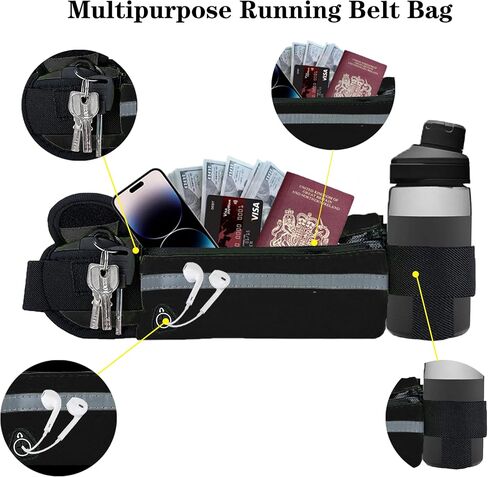Slim Running Belt Fanny Pack for Women and Men, Waist Pack Bag Runners Belt Jogging Pocket Belt for Phone Holder, Hiking, Cycling, Workout, Travelling -Black in Saudi Arabia