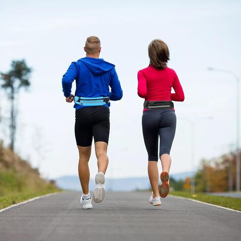 حزام الجري النحيف للنساء والرجال، حزام الخصر وحزام الركض وحزام الجيب لحامل الهاتف، والمشي لمسافات طويلة، وركوب الدراجات، والتمرين، والسفر - أسود in Kuwait