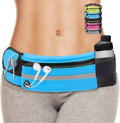 حزام الجري النحيف للنساء والرجال، حزام الخصر وحزام الركض وحزام الجيب لحامل الهاتف، والمشي لمسافات طويلة، وركوب الدراجات، والتمرين، والسفر - أسود in Kuwait