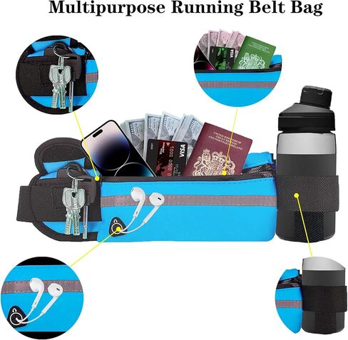حزام الجري النحيف للنساء والرجال، حزام الخصر وحزام الركض وحزام الجيب لحامل الهاتف، والمشي لمسافات طويلة، وركوب الدراجات، والتمرين، والسفر - أسود in Kuwait