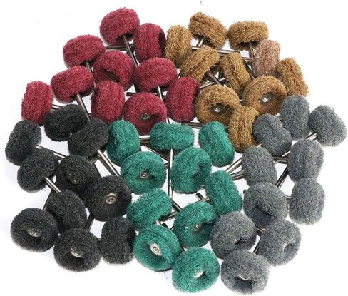 FPPO Abrasive Buffing Polishing Wheel Set for Rotary Tool,Mini scouring pad Brush Polishing kit, Removal of Rust,Deburring on Metal Surface,with 3mm Mandrel (mix50pcs) in Saudi Arabia