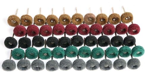 FPPO Abrasive Buffing Polishing Wheel Set for Rotary Tool,Mini scouring pad Brush Polishing kit, Removal of Rust,Deburring on Metal Surface,with 3mm Mandrel (mix50pcs) in Saudi Arabia