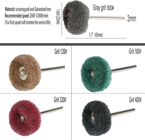 FPPO Abrasive Buffing Polishing Wheel Set for Rotary Tool,Mini scouring pad Brush Polishing kit, Removal of Rust,Deburring on Metal Surface,with 3mm Mandrel (mix50pcs) in Saudi Arabia