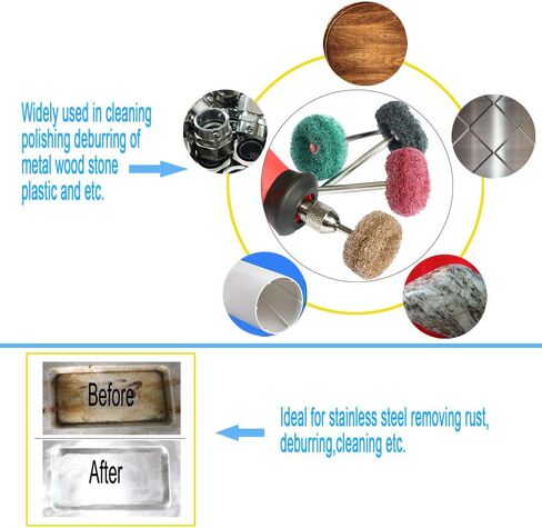 FPPO Abrasive Buffing Polishing Wheel Set for Rotary Tool,Mini scouring pad Brush Polishing kit, Removal of Rust,Deburring on Metal Surface,with 3mm Mandrel (mix50pcs) in Saudi Arabia