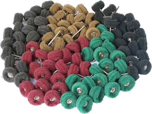 FPPO Abrasive Buffing Polishing Wheel Set for Rotary Tool,Mini scouring pad Brush Polishing kit, Removal of Rust,Deburring on Metal Surface,with 3mm Mandrel (mix50pcs) in Saudi Arabia