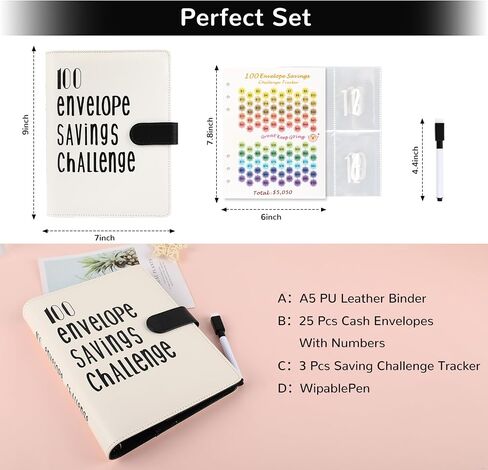 100 Envelopes Money Saving Challenge, Money Saving Binder, Fun Savings Challenges Book with Envelopes, A5 Money Saving, Budget Book for Family, Budget Binder with Cash Envelopes to Save $5050 & Pen in Saudi Arabia