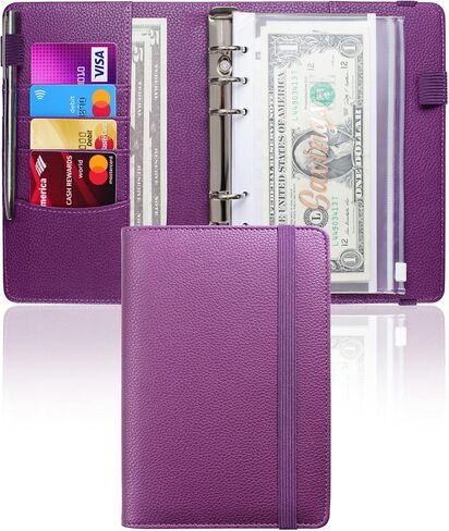 A6 Budget Binder with 10 Zipper Envelopes, PU Leather Money Binder Organizer for Cash Envelope Binder for Budgeting, Savings Binder with Budget Sheets & Stickers, Budget Organizer for Cash in Saudi Arabia