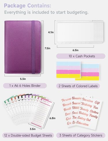 A6 Budget Binder with 10 Zipper Envelopes, PU Leather Money Binder Organizer for Cash Envelope Binder for Budgeting, Savings Binder with Budget Sheets & Stickers, Budget Organizer for Cash in Saudi Arabia