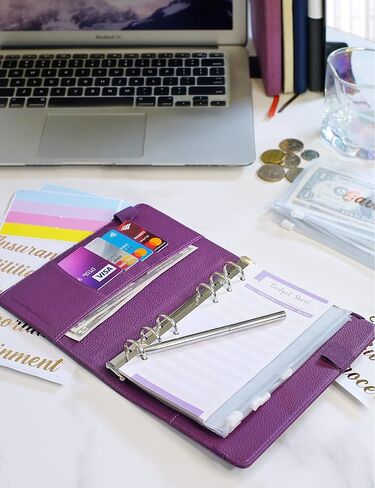 A6 Budget Binder with 10 Zipper Envelopes, PU Leather Money Binder Organizer for Cash Envelope Binder for Budgeting, Savings Binder with Budget Sheets & Stickers, Budget Organizer for Cash in Saudi Arabia