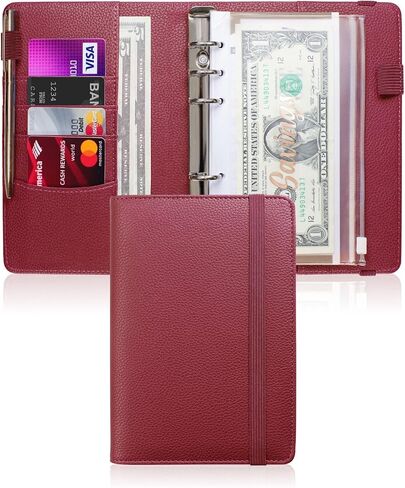 A6 Budget Binder with 10 Zipper Envelopes, PU Leather Money Binder Organizer for Cash Envelope Binder for Budgeting, Savings Binder with Budget Sheets & Stickers, Budget Organizer for Cash in Saudi Arabia