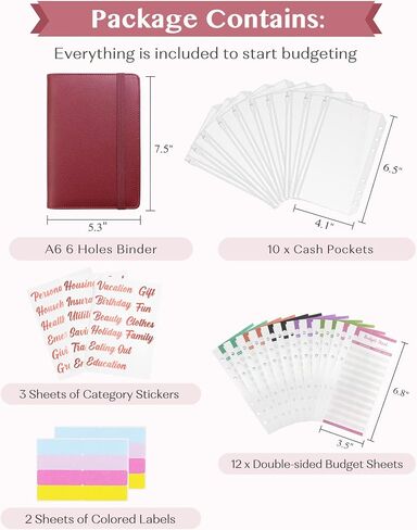 A6 Budget Binder with 10 Zipper Envelopes, PU Leather Money Binder Organizer for Cash Envelope Binder for Budgeting, Savings Binder with Budget Sheets & Stickers, Budget Organizer for Cash in Saudi Arabia