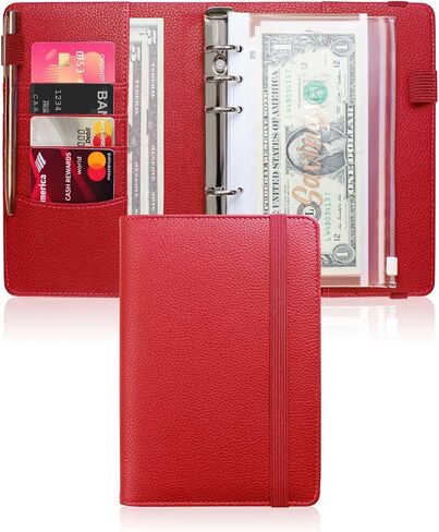 A6 Budget Binder with 10 Zipper Envelopes, PU Leather Money Binder Organizer for Cash Envelope Binder for Budgeting, Savings Binder with Budget Sheets & Stickers, Budget Organizer for Cash in Saudi Arabia