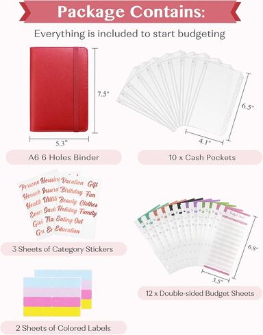 A6 Budget Binder with 10 Zipper Envelopes, PU Leather Money Binder Organizer for Cash Envelope Binder for Budgeting, Savings Binder with Budget Sheets & Stickers, Budget Organizer for Cash in Saudi Arabia