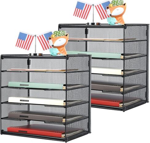 Veesun Deskt Organizer 2 Pack, Paper Letter Tray Organizer, Mesh Desktop File Organizer with 6 Shelf Sorter, Black, for Home School Office Supplies in Kuwait