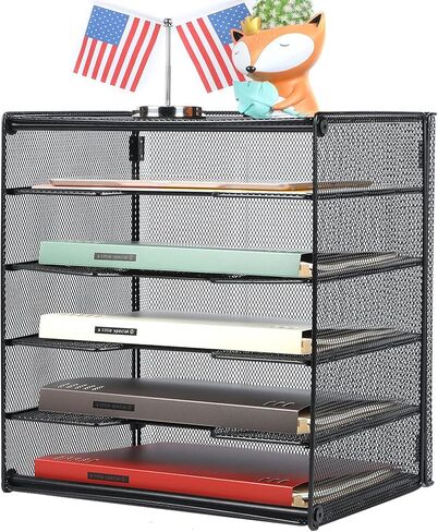 Veesun Deskt Organizer 2 Pack, Paper Letter Tray Organizer, Mesh Desktop File Organizer with 6 Shelf Sorter, Black, for Home School Office Supplies in Kuwait