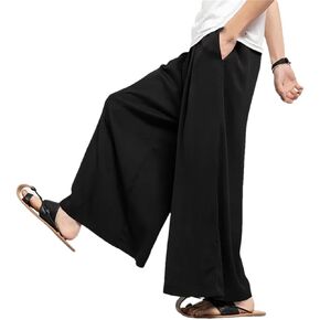 2024 Summer Men Japan Samurai and Thai Wide Leg Silk Pants Chinese Loose Long Trousers in Saudi Arabia