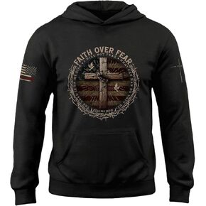 هوديي الإيمان فوق الخوف، هوديي متقاطع مع العلم الأمريكي، هوديس آية الكتاب المقدس، هوديس مسيحي للرجال in Kuwait