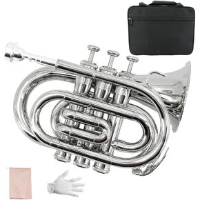 Pocket Trumpet Brass Bb Flat Trumpet Portable with 7C Mouthpiece,Hard Case,Cleaning Kit,Strap,Gloves for Beginners,Christmas Birthday Gift. (black) in Kuwait