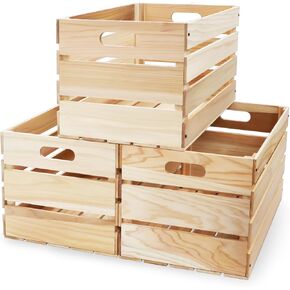 3 قطع من صناديق الصناديق الخشبية الكبيرة لتخزين ديكو وصناديق خشبية مع مقابض مزخرفة للحرف الفنية للتخزين المنزلي والمكتب (15.7 × 11.8 × 10.5 بوصة) in Kuwait