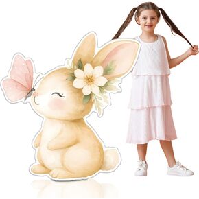 47 x 44 Inches Easter Rabbit Cardboard Cutout Spring Baby Shower Bunny Butterfly Yard Sign with Stakes for Easter Baby Shower Birthday Party Decor Outdoor Lawn Photo Prop in Kuwait