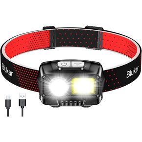 Blukar Head Torch Rechargeable,Super Bright LED Headlamp Headlight with 8 Lighting Modes,Motion Sensor Control, Long Battery Life -IPX5 Waterproof for Kids/Adults, Running, Camping, Fishing-Orange red in Kuwait