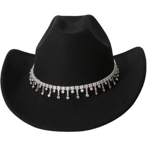 Women's Fedora Cowboy Hat Wide Brim Rhinestone Rodeo Western Cowgirl Hat in Saudi Arabia