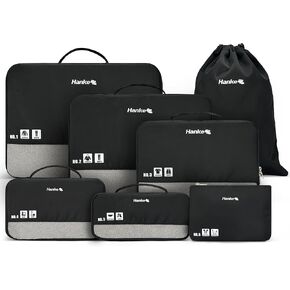 Hanke 7 Piece Expandable Compression Packing Cubes, Premium Travel Packing Organizers for Suitcases/Carry On, Luggage Organizer Bags with Breathable Mesh & Label,Black in Kuwait