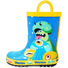 Toddler Rain Boots with Easy-On Handles – Waterproof Lightweight Non-Slip Rubber Boots for Boys & Girls, Cute Cartoon Patterns in Kuwait