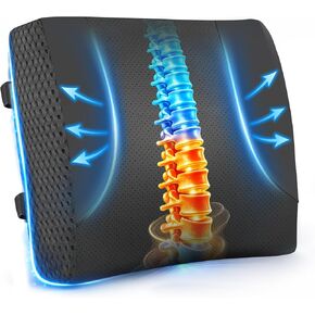 Lumbar Support Pillow for Car: Ergonomic Memory Foam Lumbar Pillow for Long Drives, Lower Back Support for Pain Relief, Dual Adjustable Straps, Back Cushion for Car Seat, Office Chair - Black in Kuwait