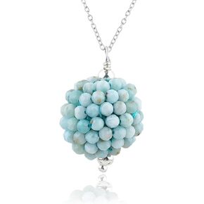 ColouredRocks LARIMAR الأحجار الكريمة الخرز العصرية قلادة قلادة، ارتداء اليومي النساء المجوهرات، عيد ميلاد، هدية الذكرى السنوية للأم، أمي، زوجة، ابنة، صديقة، النحاس المطلي بالفضة 18 بوصة in Kuwait