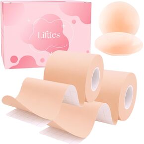 Boob Tape - Breast Lift Tape for Large Breasts with 2 Pcs Reusable Silicone Nipple Covers, Waterproof Boobtape for A-G Cup, Strong Hold Invisible Support for Backless, Strapless Dresses (Beige, 2in) in Saudi Arabia