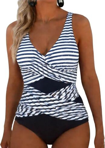 Women's Monokini Swimsuit Fashion Pachwork Hollow V-Neck One Piece Tummy Control Bikini Bathing Suit Beachwear in Saudi Arabia