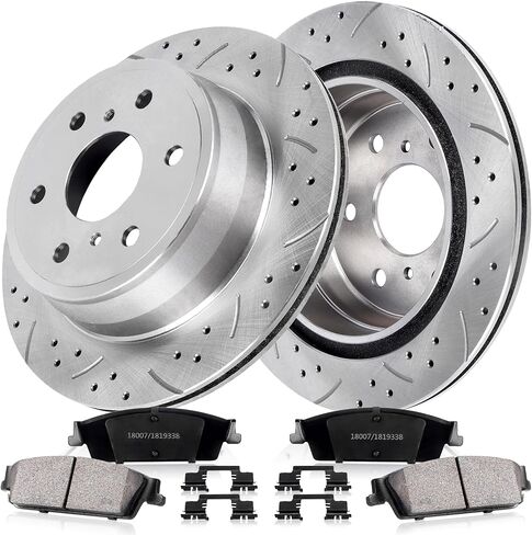Rear Drilled and Slotted Brake Pads and Rotors Kit Ceramic Automotive Replacement Brake Kits Vented 13.57 Inch Compatible for Silverado Tahoe Sierra Yukon 2007-2014 (10 Pcs) in Saudi Arabia