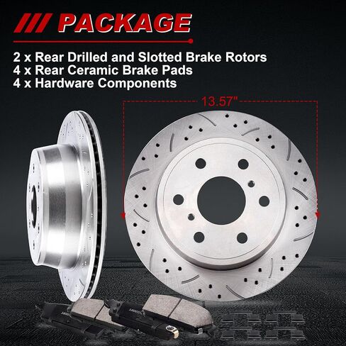 Rear Drilled and Slotted Brake Pads and Rotors Kit Ceramic Automotive Replacement Brake Kits Vented 13.57 Inch Compatible for Silverado Tahoe Sierra Yukon 2007-2014 (10 Pcs) in Saudi Arabia