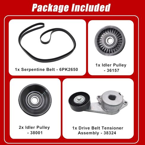 طقم شد الحزام والبكرة الوسيطة من SecosAutoparts، متوافق مع Ford F150 F250 F350 Explorer Lobo Expedition 2005-2014، مناسب لسيارة Lincoln Navigator 2010-2014# 90K-38274A 38274 38001 36157 6PK2605 in Saudi Arabia