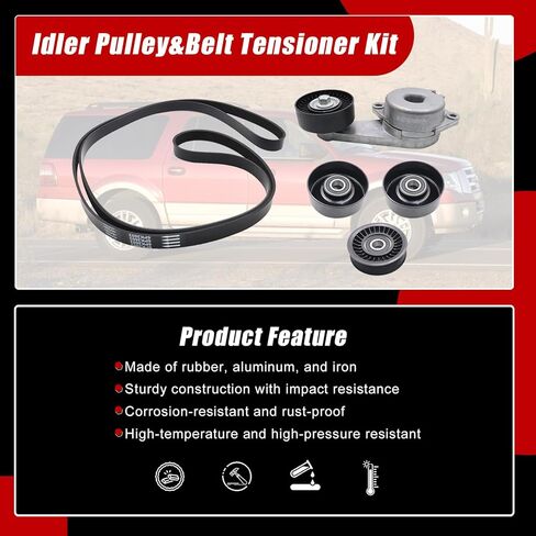 طقم شد الحزام والبكرة الوسيطة من SecosAutoparts، متوافق مع Ford F150 F250 F350 Explorer Lobo Expedition 2005-2014، مناسب لسيارة Lincoln Navigator 2010-2014# 90K-38274A 38274 38001 36157 6PK2605 in Saudi Arabia