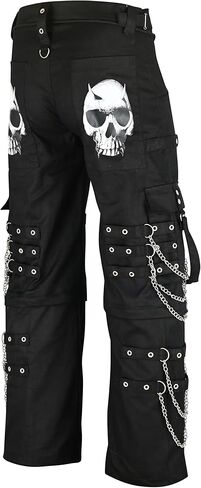 Men’s Gothic Punk Cargo Pants Black Baggy Bondage Chains Straps Skull Pockets in Saudi Arabia