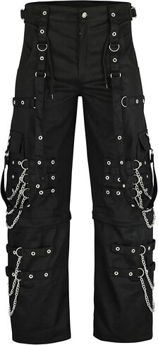 Men’s Gothic Punk Cargo Pants Black Baggy Bondage Chains Straps Skull Pockets in Saudi Arabia