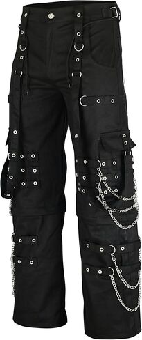 Men’s Gothic Punk Cargo Pants Black Baggy Bondage Chains Straps Skull Pockets in Saudi Arabia